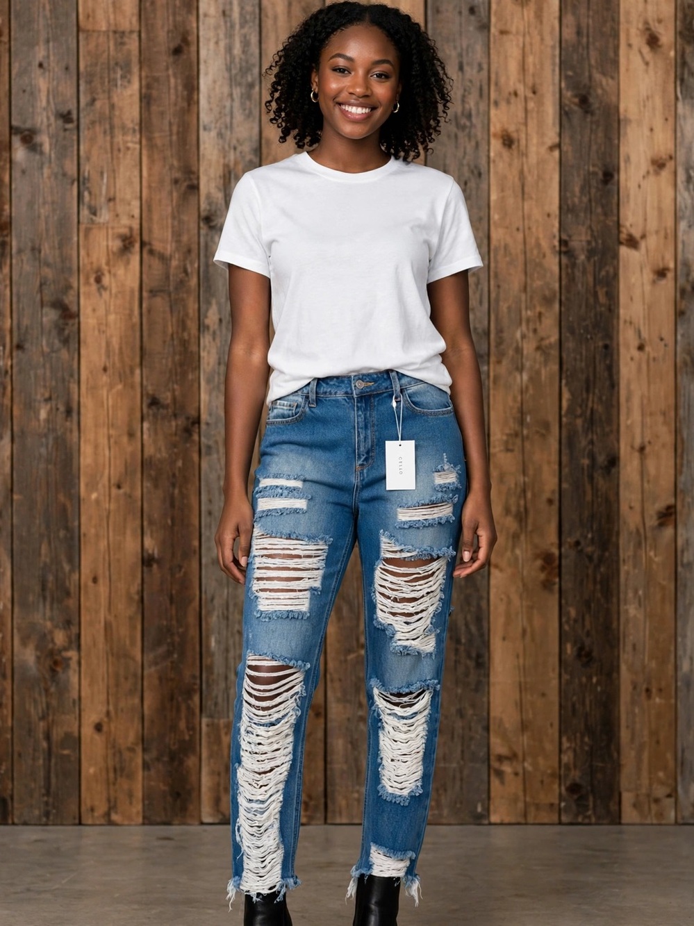 High-Rise Distressed Women’s Jeans - Blue